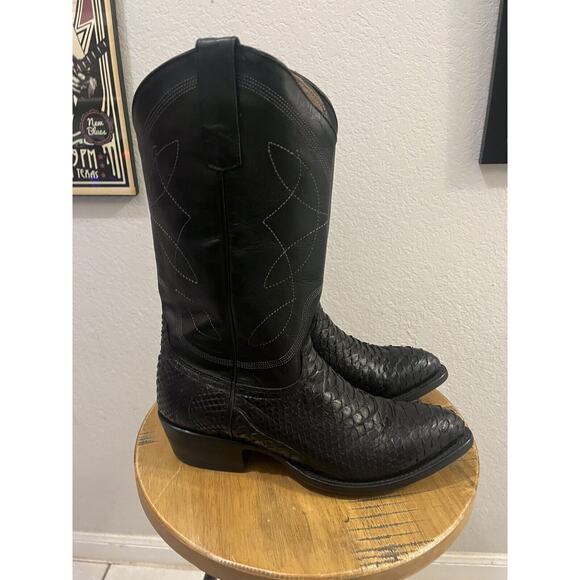 Alvies '6th Street' Classic Black Python Leather Cowboy Boots Men's SZ 9.5 NWOB - Picture 3 of 10